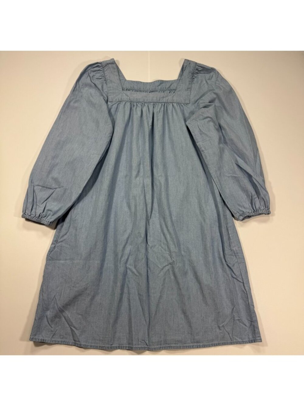 J.Crew Dress Women's M Blue Cotton Chambray Shift Mini Puff Sleeve Square Neck